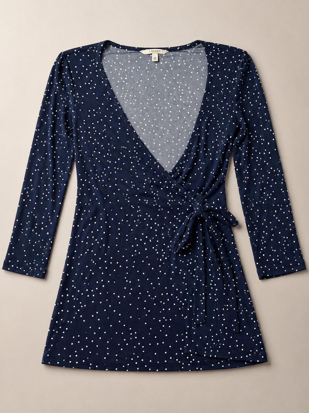 41 HAWTHORN Navy Polka Dot Wrap Top